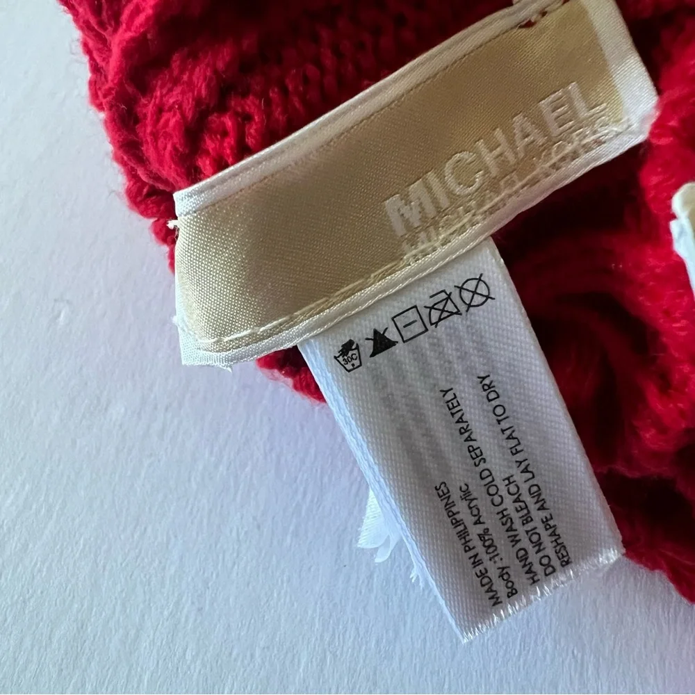 MICHAEL MICHAEL KORS WOMENS KNIT GLOVES WITH GOLD BUTTON DETAIL RED OS NWT